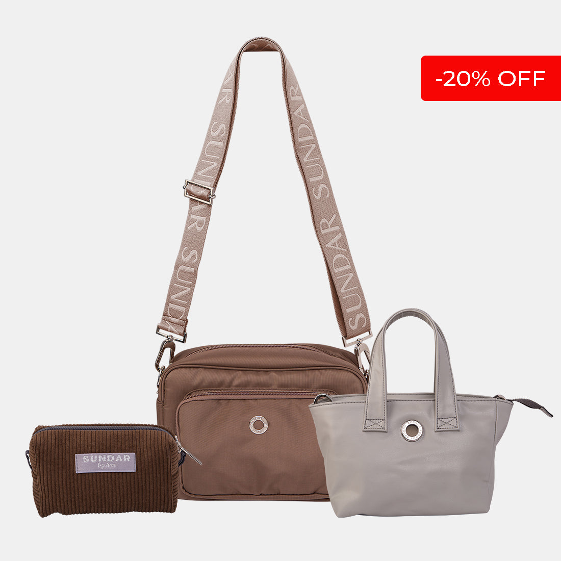 Kit Bolsa Crossbody Laura Moka asa Arena con Marfil